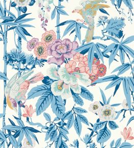 Bamboo & Birds Wallpaper by Sanderson China Blue / Lotus Pink