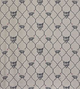 Fox And Hen Fabric by Barneby Gates Charcoal/Pink on Natural