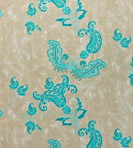 Paisley Fabric by Barneby Gates Turquoise On Old Grey