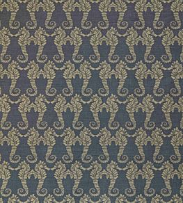 Seahorse Fabric by Barneby Gates Gold on Charcoal