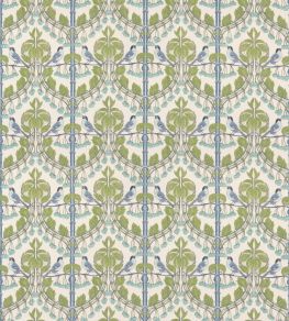 Birds & Cherries Fabric by GP & J Baker Green/Blue