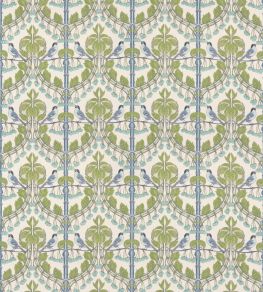 Birds & Cherries Fabric by GP & J Baker Green/Blue