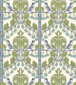 Birds & Cherries Wallpaper by GP & J Baker Green/Blue
