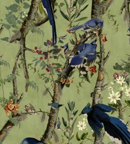 Birds Of Danube Wallpaper by MINDTHEGAP Sage/Royal Blue