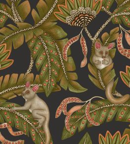Bush Baby Wallpaper by Cole & Son Spring Green & Orange on Black