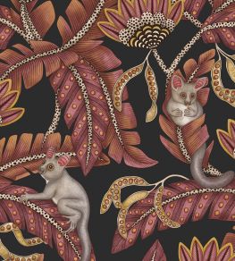 Bush Baby Wallpaper by Cole & Son Crimson & Marigold on Charcoal