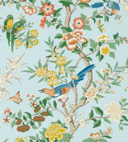 Chinoiserie Hall Wallpaper by Sanderson Dawn Blue / Persimmon