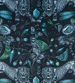 Emma J Shipley Extinct Velvet Fabric by Clarke & Clarke Navy