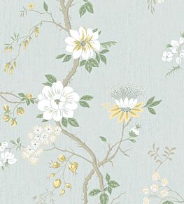 Camellia Wallpaper by Cole & Son Lemon & Sage on Print Room Blue