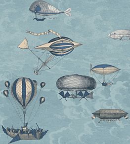 Macchine Volanti Wallpaper by Cole & Son Slate Blue & Gilver