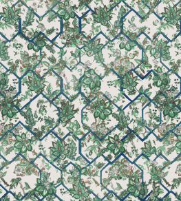 Creeping Trellis Fabric by Parker & Jules Ice Emerald Rose