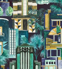 Downtown Deco Wallpaper by Brand McKenzie Indigo