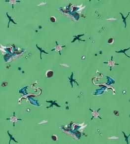Draco Cosmos Embroidery Fabric by Clarke & Clarke Green