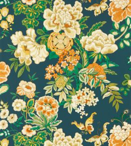 Emperor Peony Wallpaper by Sanderson Midnight / Apricot