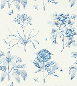 Etchings & Roses Wallpaper by Sanderson China Blue