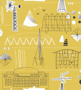 Festival Wallpaper by Mini Moderns Mustard & Platinum