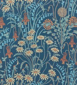 Flower Meadow Wallpaper by 1838 Wallcoverings Prussian Blue
