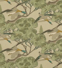 Flying Ducks Fabric by Mulberry Home Emerald