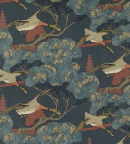 Flying Ducks Fabric by Mulberry Home Red/Blue