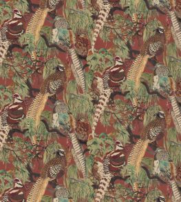 Game Birds Linen Fabric by Mulberry Home Red/Plum