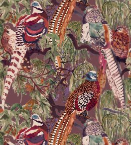 Game Birds Wallpaper by Mulberry Home Red / Plum