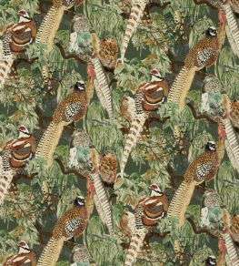 Game Birds Velvet Fabric by Mulberry Home Forest