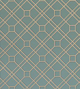 Langdale Trellis Wallpaper by GP & J Baker Teal/Bronze