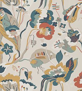 California Wallpaper by GP & J Baker Teal/Ochre