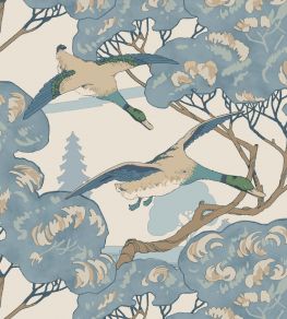 Grand Flying Duck Wallpaper by Mulberry Home Blue