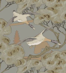 Grand Flying Duck Wallpaper by Mulberry Home Grey / Blue