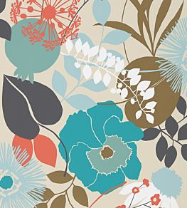 Doyenne Wallpaper by Harlequin Sky/Olive/Coral