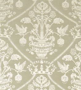 Highgrove Damask Fabric by Sanderson Silver Green