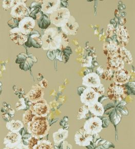 Hollyhocks Wallpaper by Sanderson Gold Metallic/Tan