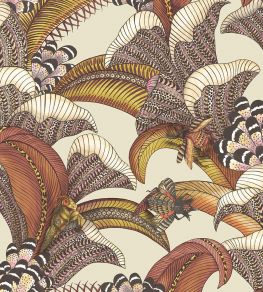 Hoopoe Leaves Wallpaper by Cole & Son Crimson Canary Yellow & Fuchsia on Stone