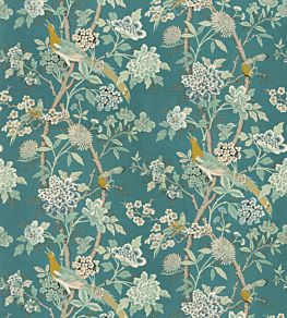 Hydrangea Bird Fabric by GP & J Baker Teal
