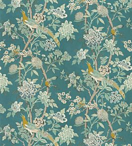 Hydrangea Bird Fabric by GP & J Baker Teal