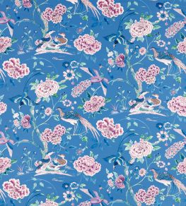 Indienne Peacock Satin Fabric by Sanderson Blueberry