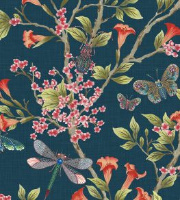 Jewel A Flutter Wallpaper by Brand McKenzie Indigo & Red