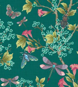 Jewel A Flutter Wallpaper by Brand McKenzie Teal & Coral