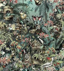 Jungle Life Wallpaper by Brand McKenzie Aquamarine & Coral