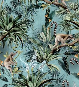 Leaping Lemur Velvet Fabric by Avalana Teal