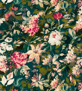 Lilum Wallpaper by Clarke & Clarke Peacock