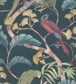 Living Branches Wallpaper by Josephine Munsey Dark Teal, Yellow and Olive