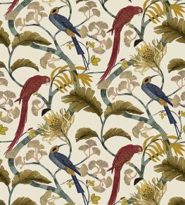 Living Branches Wallpaper by Josephine Munsey Red Turquoise and Ecru