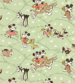 Mickey At the Farm Wallpaper by Sanderson Macaron Green