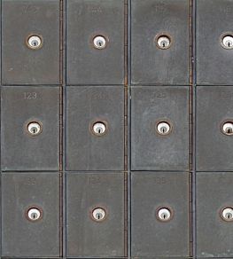 Industrial Metal Cabinets Wallpaper by MINDTHEGAP Grey, Brown