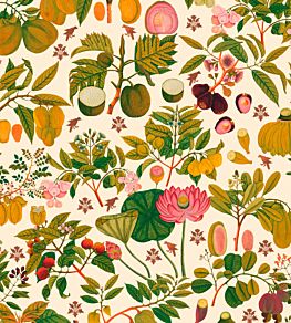 Asian Fruits And Flowers Wallpaper by MINDTHEGAP Green, Pink, Taupe