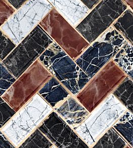 Herringbone Wallpaper by MINDTHEGAP Black, Blue, Brown, Gold