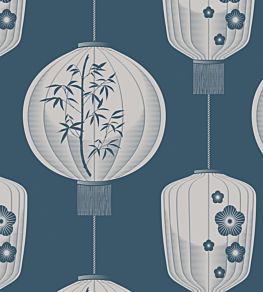 Lucky Lantern Wallpaper by Mini Moderns Washed Denim