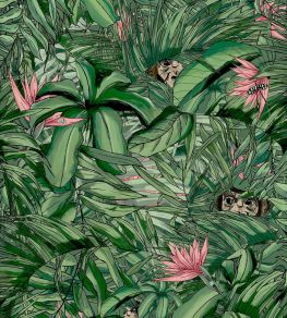 Monkey Forest Wallpaper by Brand McKenzie Dark Green / Pink